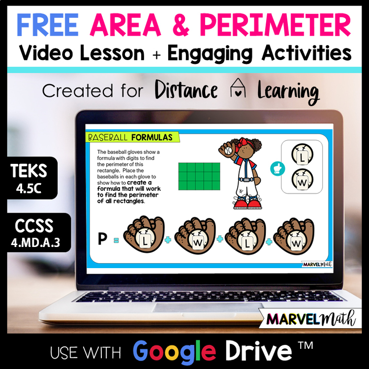 FREE Distance Learning Google Classroom 4th Grade Perimeter and Area Lesson