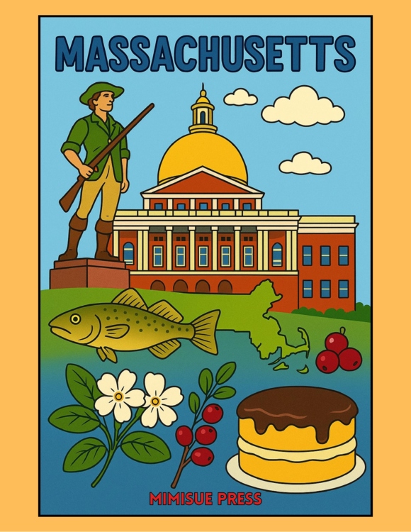 49 Massachusetts State Symbols Coloring Pages (Words & Pictures)