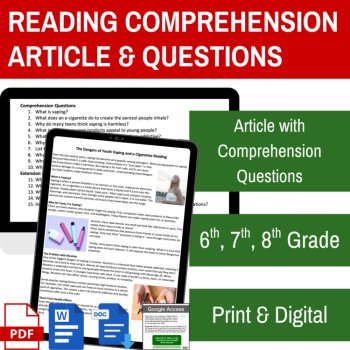 The Dangers of Youth Vaping and e-Cigarettes Reading | 6th, 7th, 8th Grade, image 2
