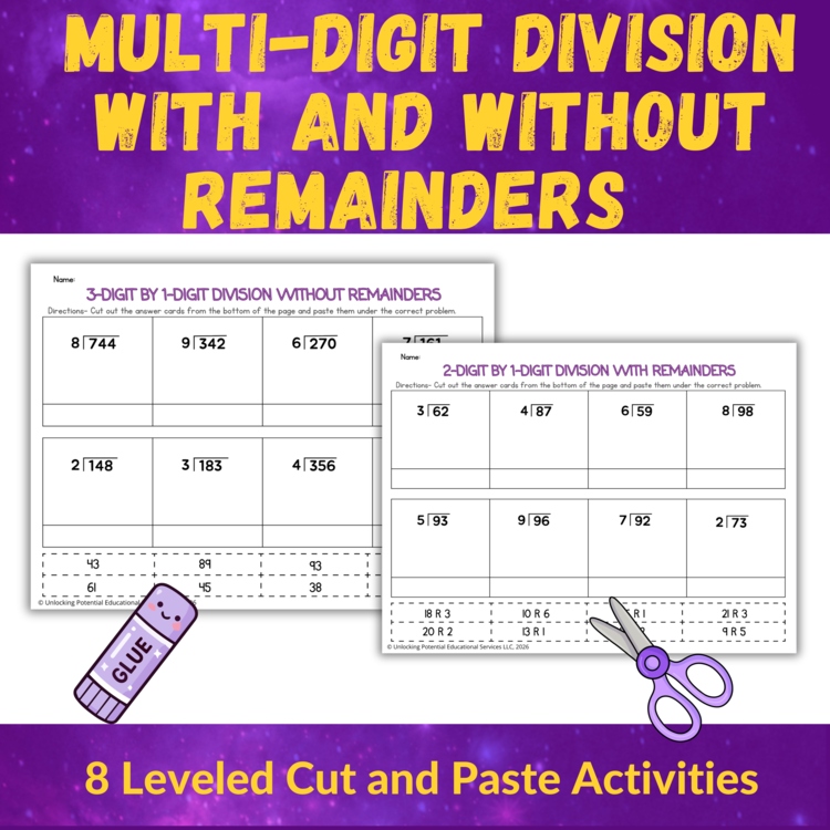 Differentiated Long Division Cut and Paste Activities for 4th/ 5th Grade