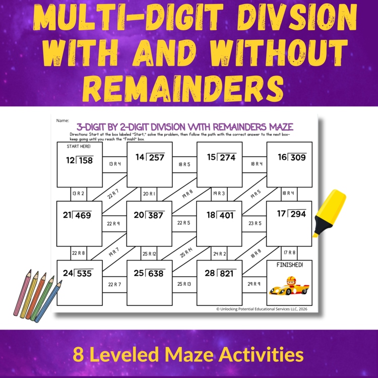 Differentiated  Long Division Mazes for 4th/ 5th Grade