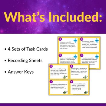 Multi-Digit Division Word Problem Task Cards for 3rd 4th 5th Grade Remainders, image 2