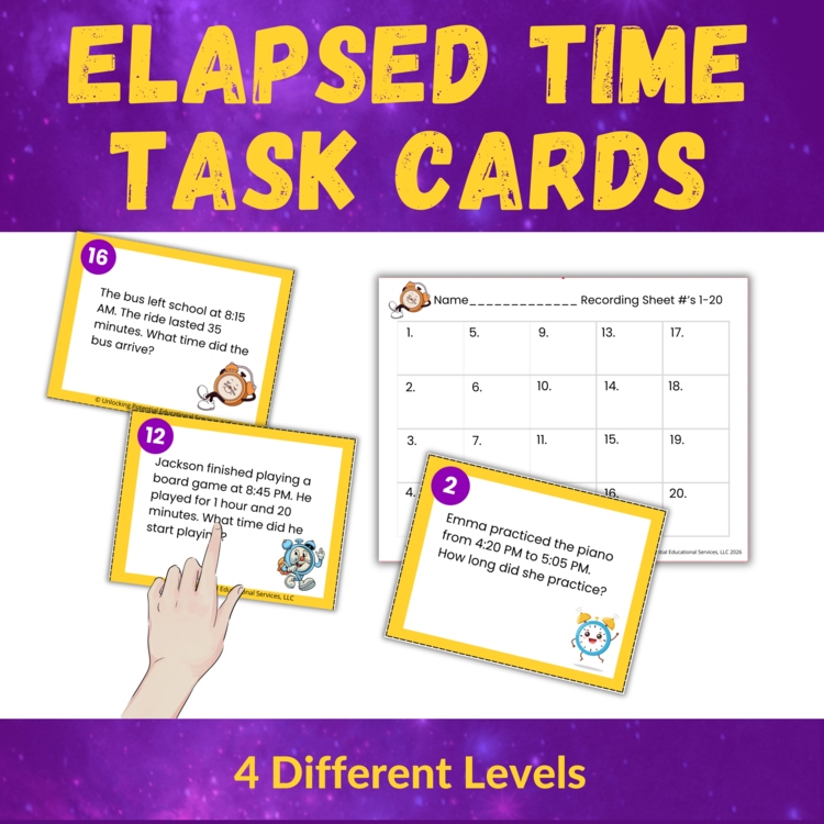 Differentiated Elapsed Time Word Problem Task Cards | Grades 3 and 4