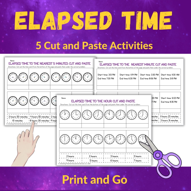 Elapsed Time Cut & Paste Activities for 2nd & 3rd Grade | Telling Time Practice