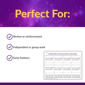 Elapsed Time Cut & Paste Activities for 2nd & 3rd Grade | Telling Time Practice, image 4