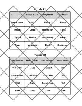 3 Elementary Music Word Connections Puzzles w/Answers, image 2