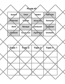 3 Intermediate Music Word Connections Puzzles w/Answers, image 2