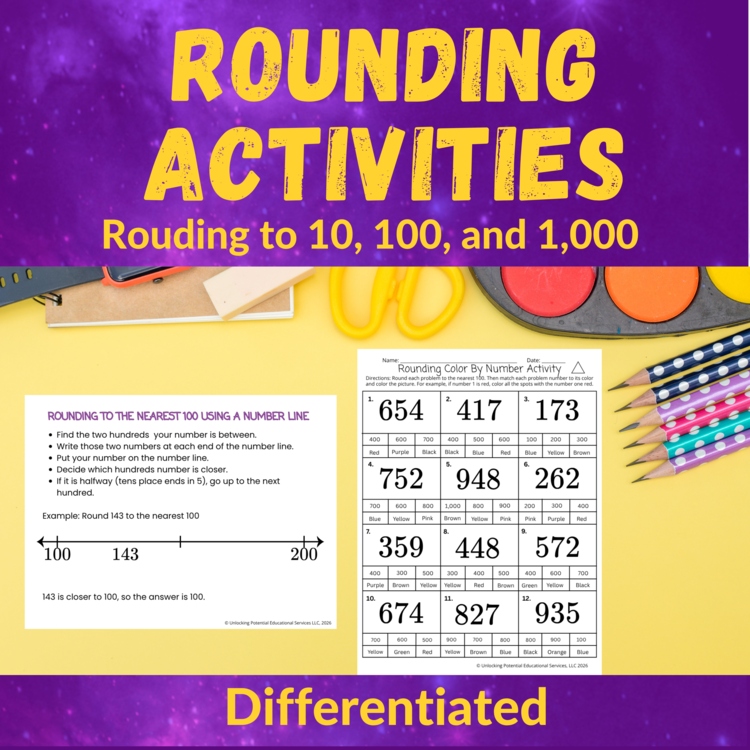 Rounding to the Nearest 10, 100, and 1,000 Math Center Activities  for 2nd & 3rd