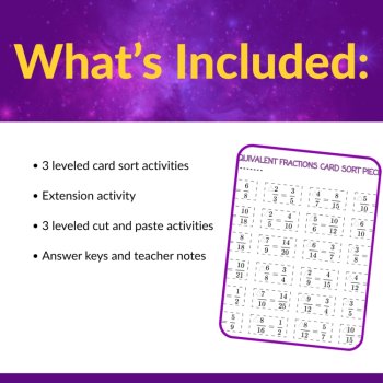 Leveled Equivalent Fractions Card Sort Activity for 4th Grade and 5th Grade Math, image 2