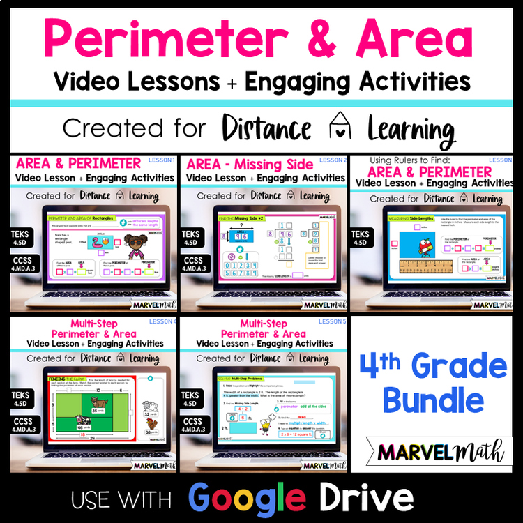 4th grade Area and Perimeter - One and Multistep problems, Using a Ruler, & More
