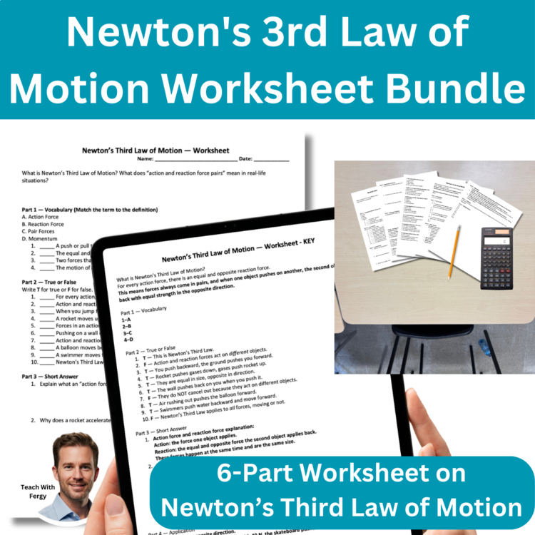 Newton's 3rd Law of Motion Worksheet 6- Part Bundle Newtons Third Law Worksheet