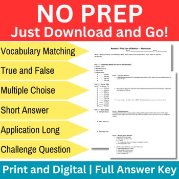 Newton's 3rd Law of Motion Worksheet 6- Part Bundle Newtons Third Law Worksheet, image 2