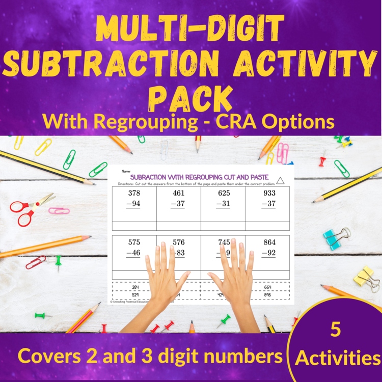 Multi-Digit Subtraction with Regrouping Leveled Activities - Grades 2 and 3