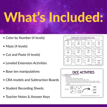 Multi-Digit Subtraction with Regrouping Leveled Activities - Grades 2 and 3, image 2