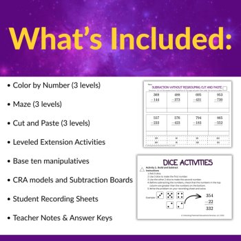 Multi-Digit Subtraction without Regrouping Leveled Activities - Grades 2 and 3, image 2