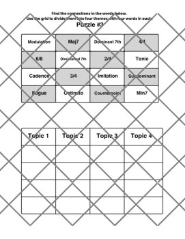 3 Advanced Music Word Connections Puzzles w/Answers, image 2