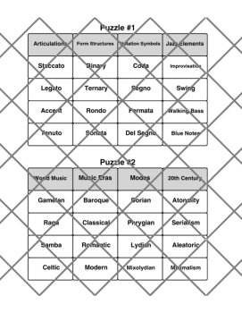 3 Advanced Music Word Connections Puzzles w/Answers, image 3