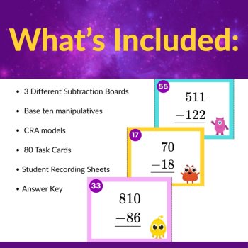 Multi-Digit Regrouping Subtraction Task Cards - 2nd and 3rd Grade - CRA Friendly, image 2