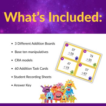 Multi-Digit Addition with Regrouping Task Cards for 2nd and 3rd Grade CRA Option, image 2