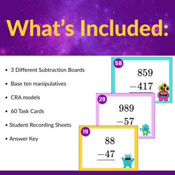 Multi-Digit Subtraction Task Cards - 2nd and 3rd Grade - CRA Friendly, image 2