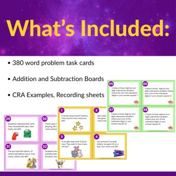 2nd & 3rd Grade Multi-Digit Addition and Subtraction Task Card Bundle | CRA, image 2
