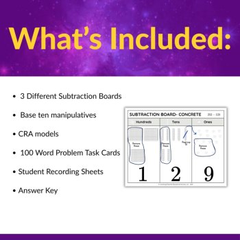 Subtraction Word Problem Task Cards for 2nd & 3rd Grade, Regrouping & CRA, image 2