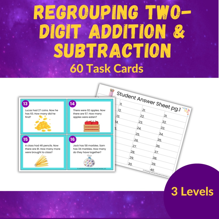 Regrouping Task Cards | 2nd, 3rd Grade Two-Digit Addition & Subtraction