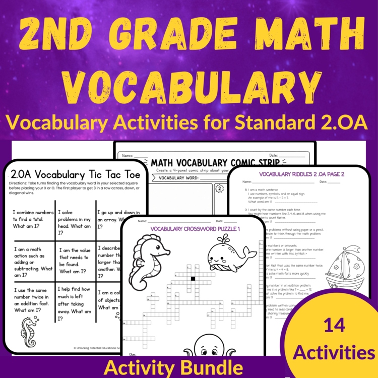 Grade 2 Math Vocabulary Bundle | 2.OA Activities, Games & Centers