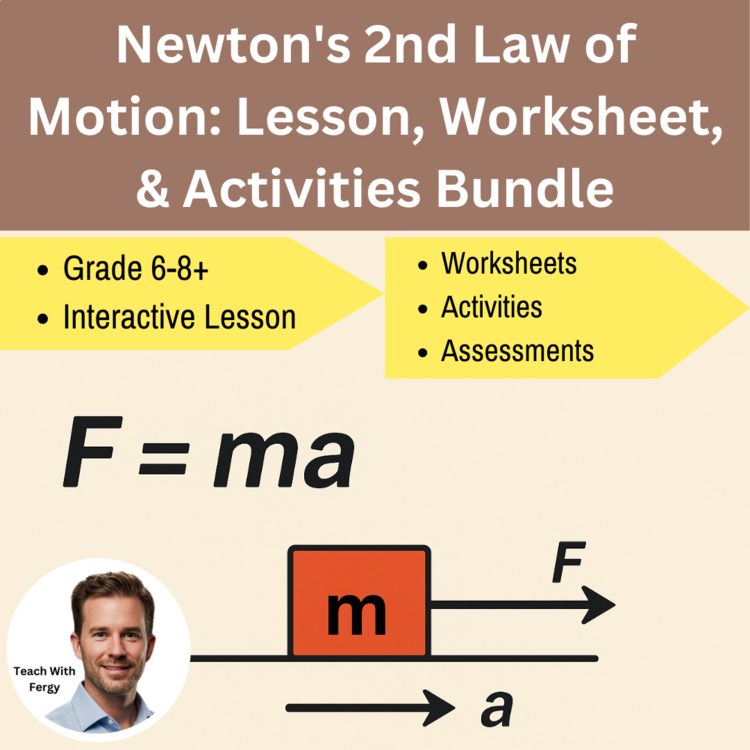 Newton's 2nd Law of Motion Lesson, Worksheet, Activities Bundle | 6th, 7th, 8th