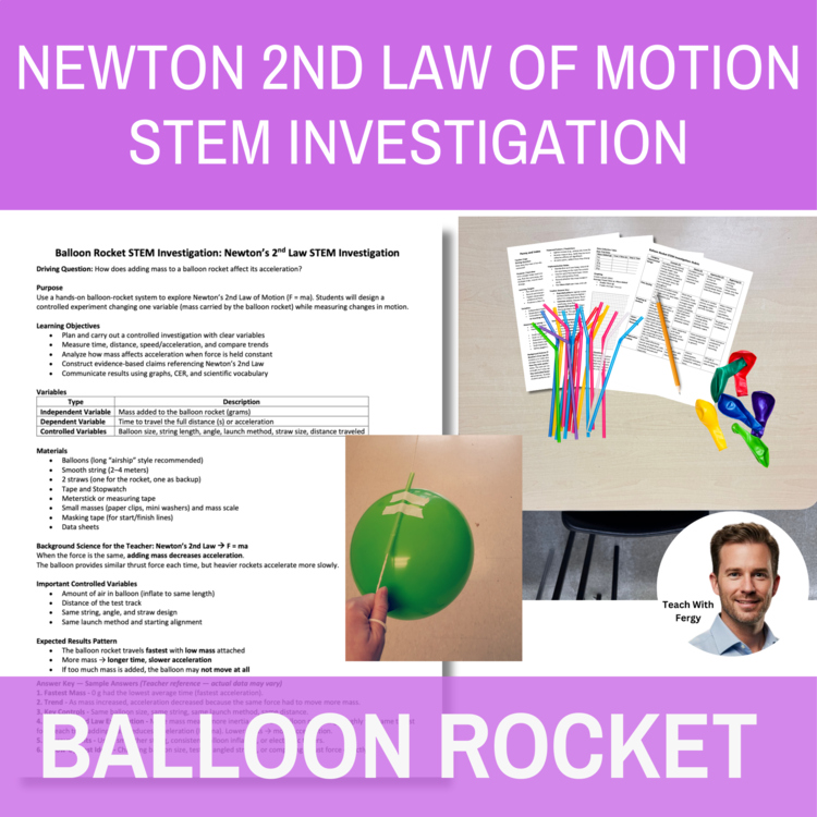 Newton's Second Law of Motion STEM Investigation | Balloon Rocket, 2nd Law
