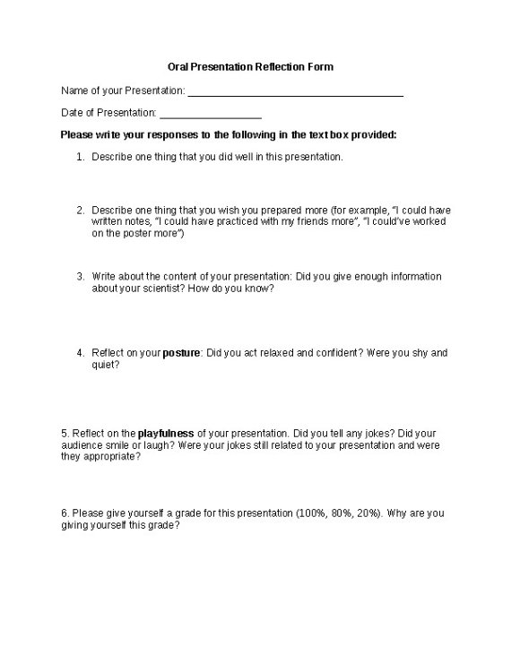 Oral Presentation Reflection Form
