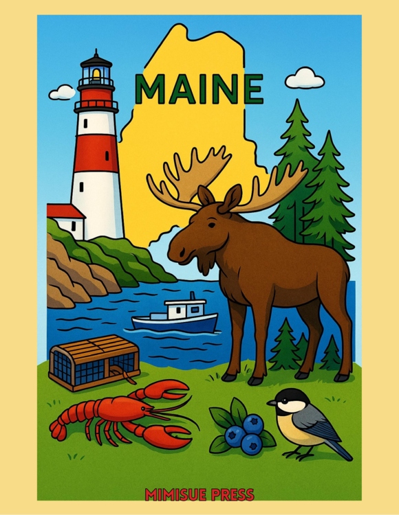 38 Maine State Symbols Coloring Pages (Words & Pictures)