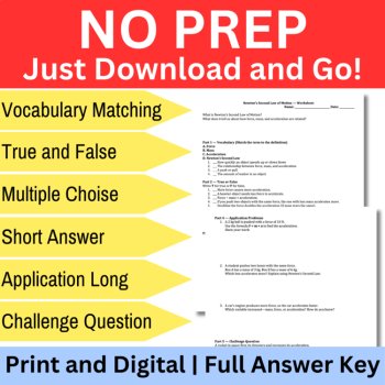 Newton's 2nd Law of Motion Worksheet 6- Part Bundle Newtons Second Law Worksheet, image 2