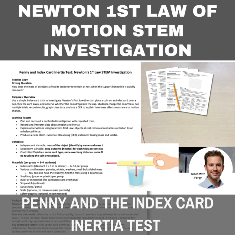 Newton 1st Law of Motion STEM Investigation | Penny and Index Card Inertia Test