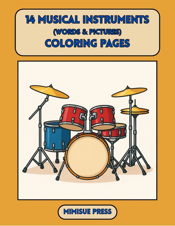 14 Musical Instrument Coloring Pages Words & Pictures