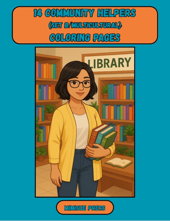 14 Community Helpers Coloring Pages Set B (Multicultural) (Words & Pictures)