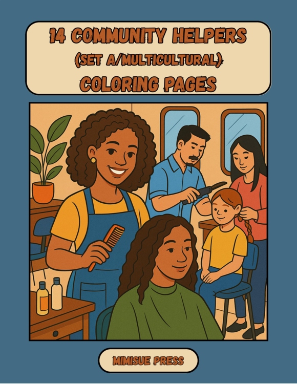 14 Community Helpers Coloring Pages Set A (Multicultural) (Words & Pictures)