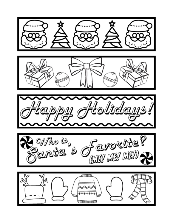 5 COLOR-ME! Christmas Bookmarks SET #2 300 dpi