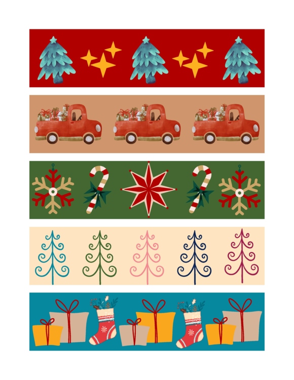 5 BOHO Christmas Bookmarks SET #2 300 dpi