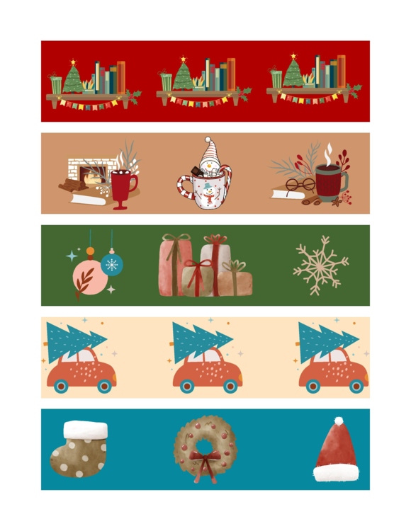 5 BOHO Christmas Bookmarks SET #1 300 dpi