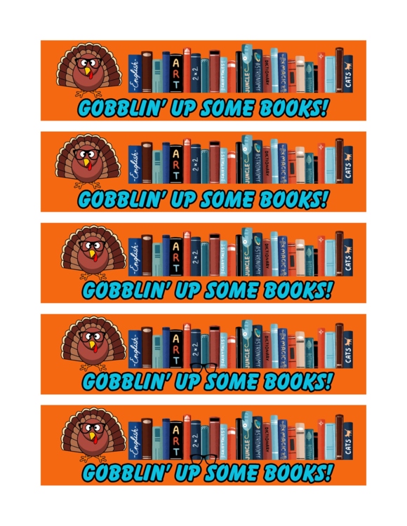Gobblin' Up Some Books Thanksgiving Turkey Bookmarks 300 dpi