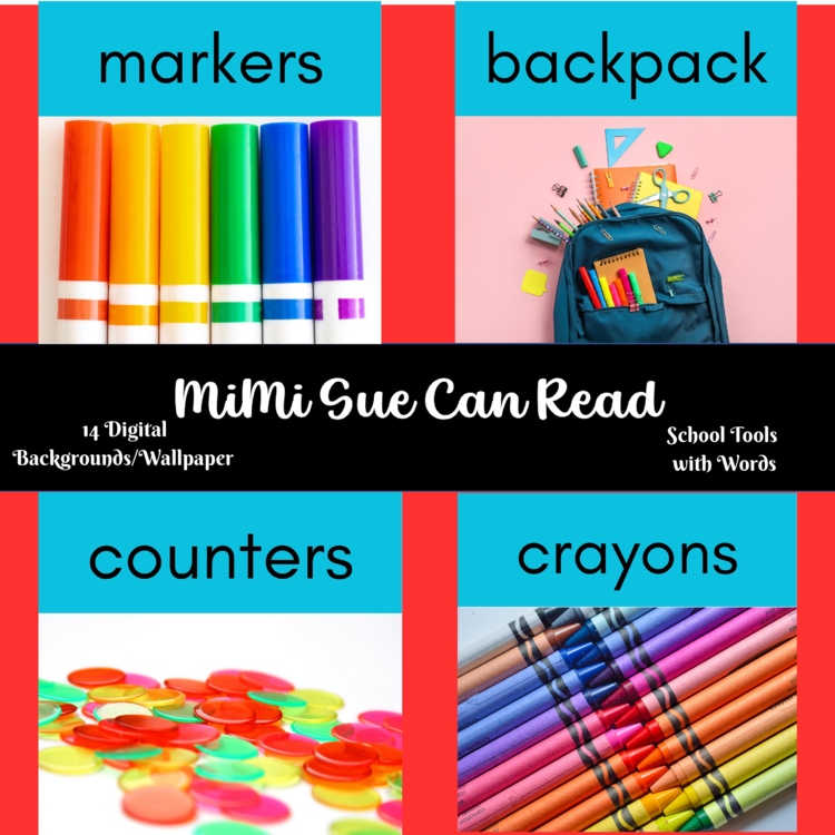 School Tools with Words 14 Slides/Digital Wallpapers/Backgrounds First Week
