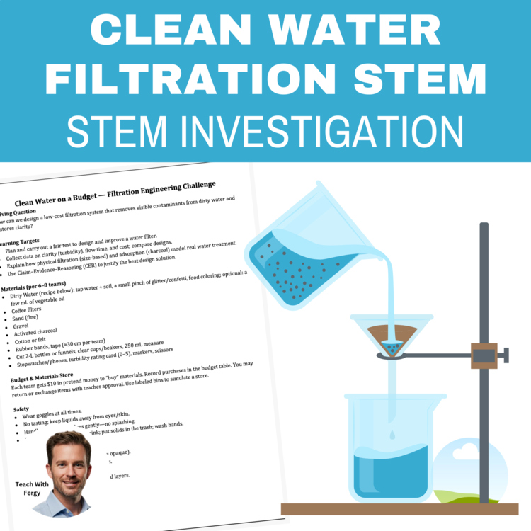 Clean Water Filtration STEM Investigation | Scientific Method 6th, 7th, 8th