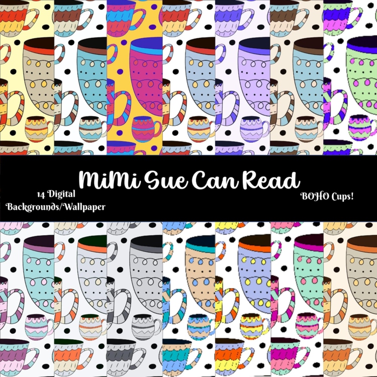 BOHO Teacups! 14 Digital Wallpapers/Backgrounds 300 dpi Multi-Color