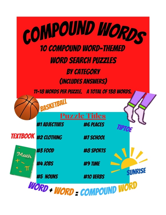 10 Compound Word-Themed Word Search Puzzles including Answers (Categorized)
