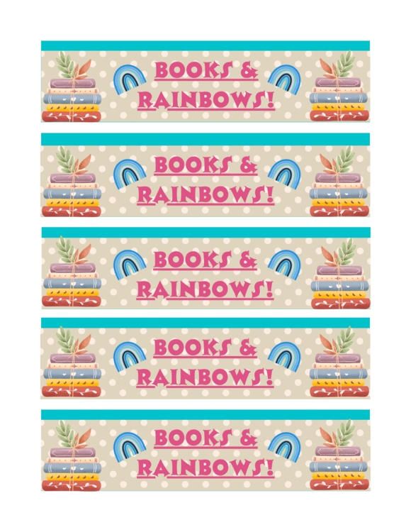 5 BOHO Bookmarks "BOOKS & RAINBOWS!" 300 dpi