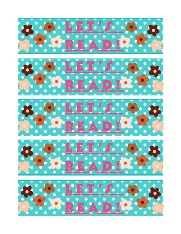5 BOHO Bookmarks "LET'S Read!" Flowers & Polka Dots! 300 dpi