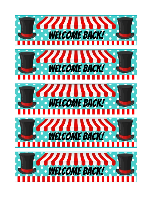 5 "Welcome Back!" Bookmarks Carnival/Circus-Themed 300 dpi