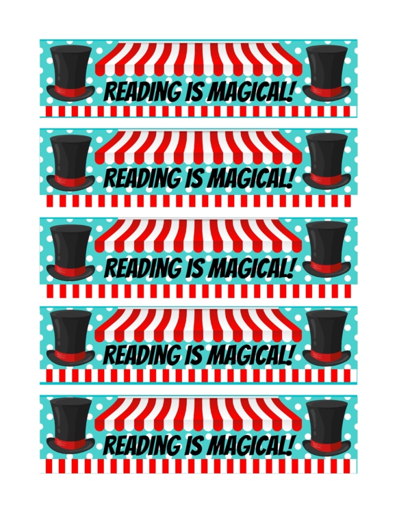 5 "Reading is Magical!" Bookmarks Carnival/Circus-Themed 300 dpi