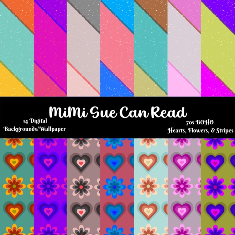 70s BOHO Hearts, Flowers, & Stripes! 14 Digital Backgrounds/Wallpapers